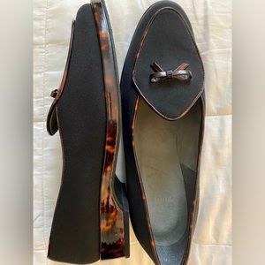 Stuart Weizman Black Canvas Loafers with Tortoise Sole + Heel.  NEVER WORN!  Sz8